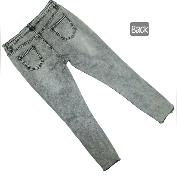 🟨⚫️ Cut Out Ripped Black Distressed Raw Hem Grey Denim Skinny Jeans Large 8/10 - Picture 8 of 12